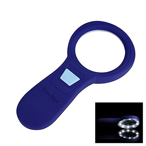 Magnifying Glass with 10 LED Lights, Retro Shaw 4X Lens Handheld Illuminated Magnifier for Reading Books, Newspapers, Maps, Coins, Jewellery, Hobbies and Crafts Christmas Gift- Blue