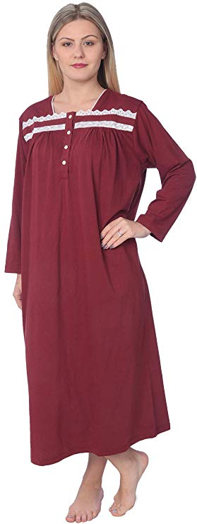 Women Jersey Long Nightgown Long Sleeve Elegant Loose Dress