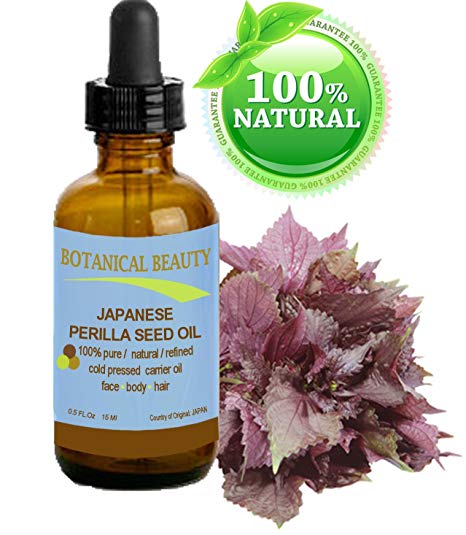 PERILLA SEED OIL JAPANESE 100% Pure /100% Natural / Refined / Undiluted. 0.5 fl.oz-15ml. For Skin, Hair, Nail and Body Care. “Perilla Seed Oil is a nutritional vegetable supplement of omega 3 & 6 for skin and hair”. By Botanical Beauty.