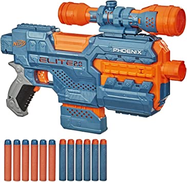 Nerf Elite 2.0 Phoenix CS-6 Motorised Blaster, 12 Official Nerf Darts, Scope, Clip, Built-In Customising Capabilities