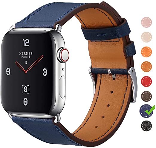 Marge Plus Compatible with Apple Watch Band 38mm 40mm 42mm 44mm, Premium Genuine Leather Replacement for iWatch Band Series 5/4/3/2/1