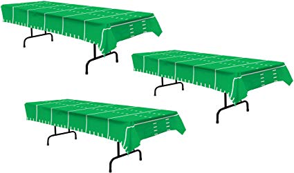 Beistle S57942AZ3 3Piece Game Day Football Tablecovers, 54" x 108", Green/White