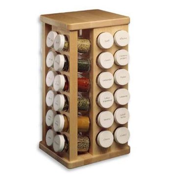 JK Adams 8-Inch-by-16-Inch Sugar Maple Wood Spice Jar Carousel 48 Glass Jars Included