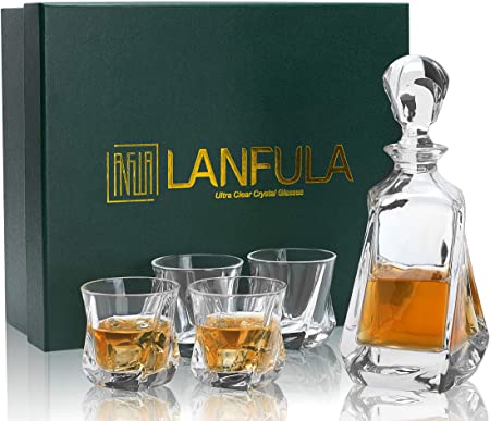 Whiskey Decanter Set, LANFULA Whisky Carafe and Glasses Set in Gift Box