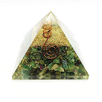 Crocon Ruby Zoisite Orgone Pyramid Gemstone Energy Generator for Reiki Healing Chakra Balancing EMF Protection Aura Cleansing Size:2.5-3 Inch