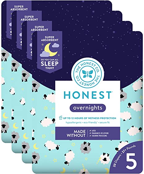 The Honest Company Overnight Diapers, Sleepy Sheep, Size 5 (80 Count)