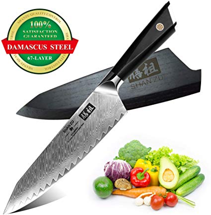 Damascus Chef Knife 8 inch (20 cm), SHAN ZU Japanese AUS10 Damascus Steel 67-Layer Kitchen Knife Professional High Carbon Sharp Knives Set with G10 Handle/Gift Box - GYO Series