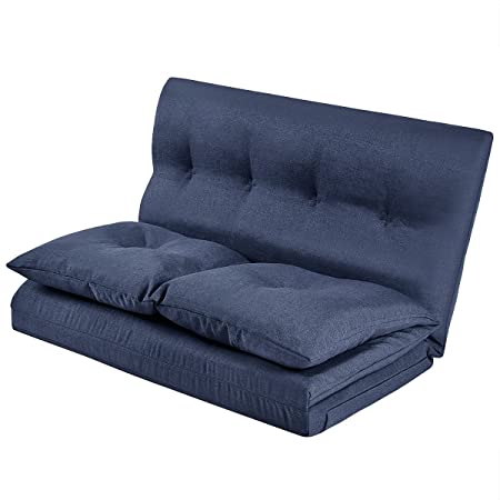 Harper&Bright Designs Folding Lazy Sofa Floor Chaise Lounge Chair Futon with Back Support, Navy Blue