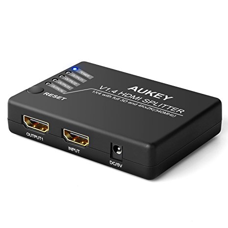 AUKEY HDMI Splitter with 1-In to 4-Out, High Speed HDMI Switch, Supports 1080P & 3D | 4Kx2k