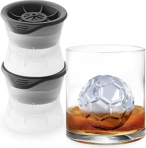 Tovolo Soccer Ball Shaped Ice Molds, Set of 2 - Large Ice Mold Gift Set - Sports Themed Unique Ice Mold Chills Drinks - Odor-Free Freezer Storage, Dishwasher-Safe with Silicone Plunger