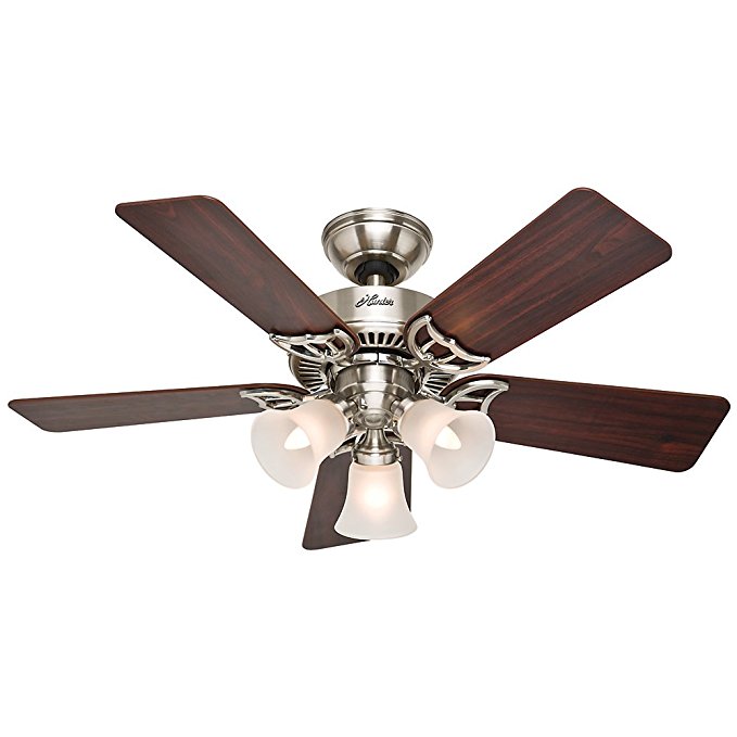 Hunter 51011 Southern Breeze 42-Inch Brushed Nickel Ceiling Fan with Five Cherry/Maple Blades and Frosted Glass Light Kit