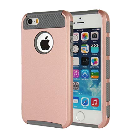 MTRONX iPhone SE/5S/5 case, trade; Shockproof Hybrid Hard Soft TPU Case Bumper for Apple iPhone SE, iPhone 5S, iPhone 5 - Rose Gold/Grey(HC-RGGY)