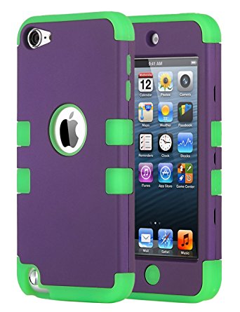 iPod Touch Case, iPod 5 & 6th Generation Case, ULAK Anti Slip Anti-Scratch iPod Touch Case Shockproof Protective Cover with Hybrid High Soft Silicone   Hard PC Case,Purple Green