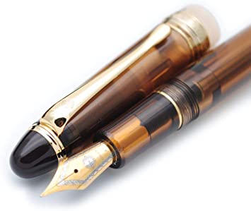 Wing Sung 699 Negative Pressure Vaccum Filling Fountain Pen Original Box (Brown with Translucent Grip, Fine Nib 0.5mm)