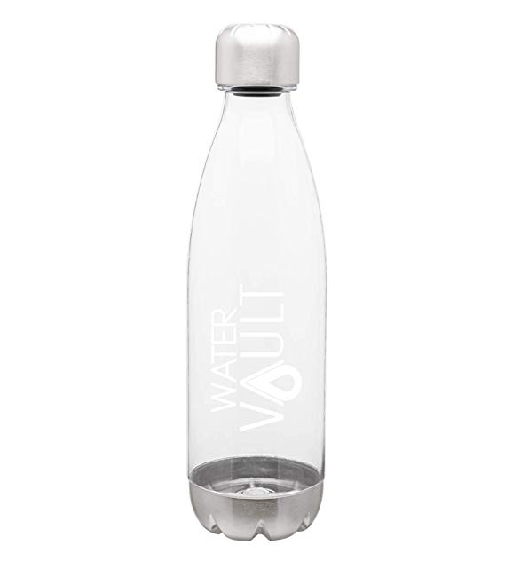 WaterVault Clear Plastic Water Bottles - BPA Free, Reusable, Stainless Steel Cap & Base, 25 oz Sport Bottle