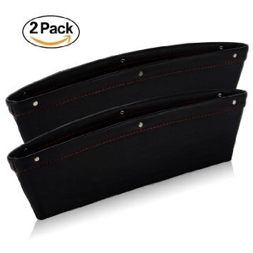 Leather Car Seat Gap Filler, Ampper Car Seat Side Console Slit Caddy Catcher Storage Box Pad Pocket Premium Quality PU Leather - (0.79 - 1.6" Gap Fit, Black, 2 Pack)
