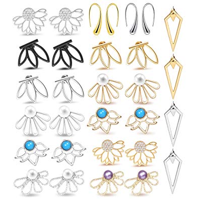 15 Pairs Ear Jacket Stud Lotus Flower Earrings for Women and Girls Set for Sansitive Ears Simple Chic Jewelry