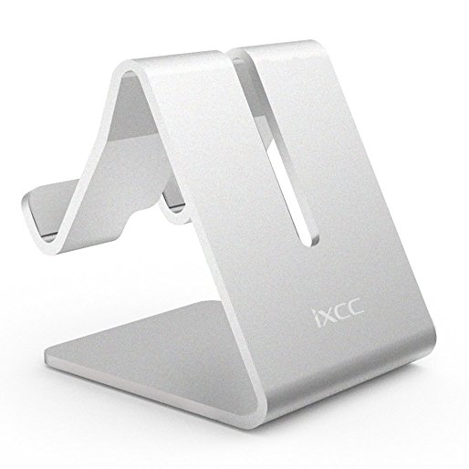 Aluminum Phone Stand - iXCC Desktop Cell Phone Stand Tablet Stand, Aluminum Stand Holder for Mobile Phone (All Size) Kindle and Tablet (Up to 10.1 inch)- Silver