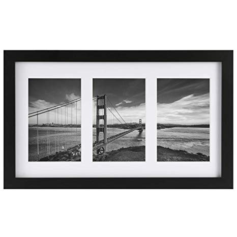 ONE WALL Tempered Glass 8x14 Inch Collage Picture Frame for 4x6 Inch Photos 3-Opening - Wall Mounting Hardware Included