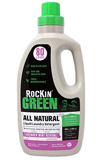 Natural Liquid Laundry Detergent by Rockin' Green, Gentle Yet Powerful Laundry Soap, HE Rated - Up to 80 Loads Per Bottle, Lavender Mint (60 oz)