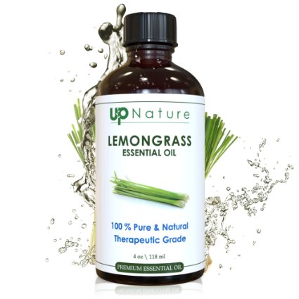 UpNature - The Best Lemongrass Essential Oil 4 OZ - 100 Pure and Natural Therapeutic Aromatherapy Grade - With Glass Dropper - Diffuser - Healing Solution - Sooth Sore Muscles - Natural Bug Repellant