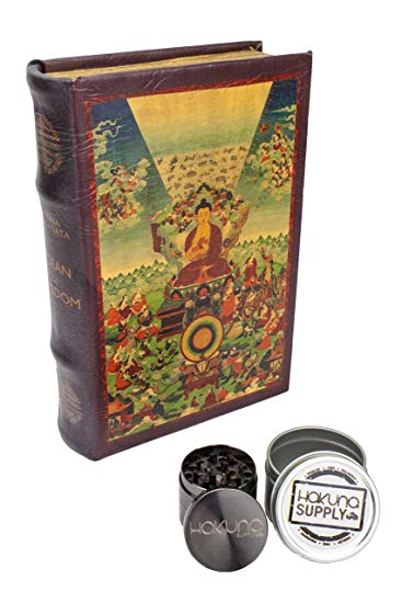 Hakuna Supply Magnet Book Stash Box Bundle - Hakuna Travel Sized 4 Pc. Gunmetal Sharp Shredded, 2 Gram Hakuna Metal Storage Tin (Standard, Sitting Buddha)
