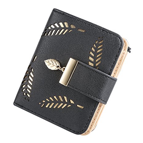 JOYEBUY Women's Leaves Leather Card Holder Purse Zipper Buckle Clutch Wallet