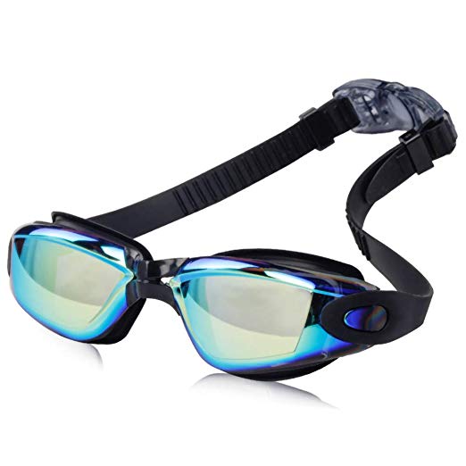 Swim Goggles, Swimming Goggles No Leaking Anti Fog Uv Protection Triathlon Swim Goggles with Free Protection Case for Adult Men Women Youth Kids Child-Colorful Black