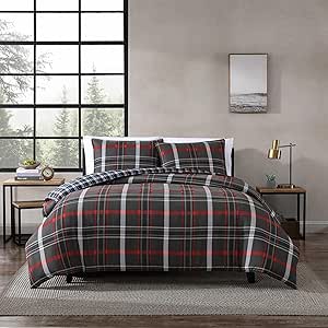 Eddie Bauer - King Duvet Cover, Reversible Bedding Set with Matching Shams, Cozy Home Decor (Willow Plaid Grey, King)