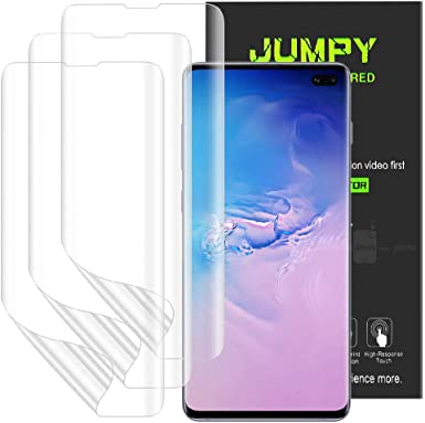 [3-Pack] JUMPY for Samsung Galaxy S10 Plus Screen Protector, [TPU] [Case Friendly] HD Clear Premium Flexible Film Protection with Lifetime Replacement Warranty.
