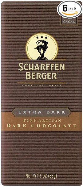 SCHARFFEN BERGER 82% Extra Dark Chocolate Bar (3-Ounce Bars, Pack of 6)
