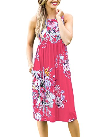 Dokotoo Womens Summer Casual Floral Print Midi Dresses (S-XL)