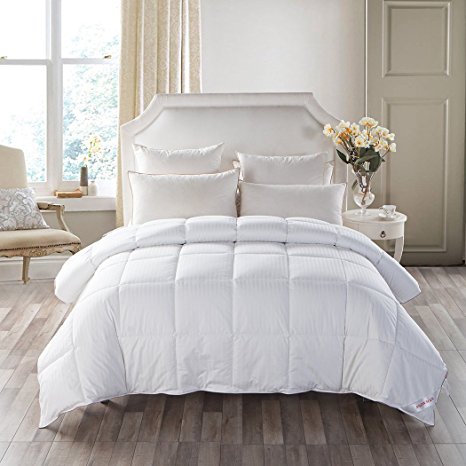 Naturalbedding Medium Weight Warmth Duvet Goose Down Feather Twin (68-Inch-by-90-Inch) Fluffy Comforter with Cotton Cover, White Stripes