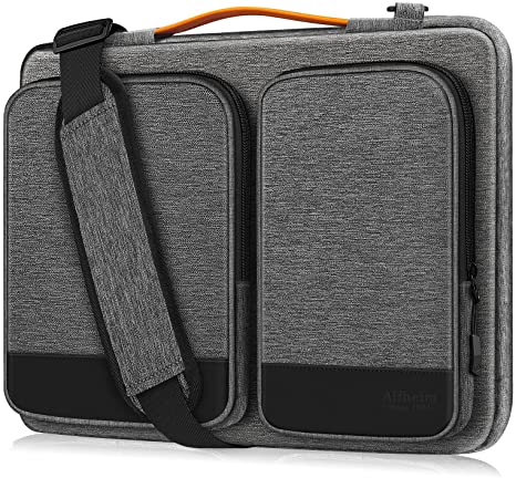 Alfheim 14 inch Laptop Sleeve Briefcase, Waterproof Shock-Resistant Lightweight Shoulder Bag, 360° Protective Notebook Case Compatible with 15 inch New MacBook Pro USB-C A1990 A1707 (LightGrey)