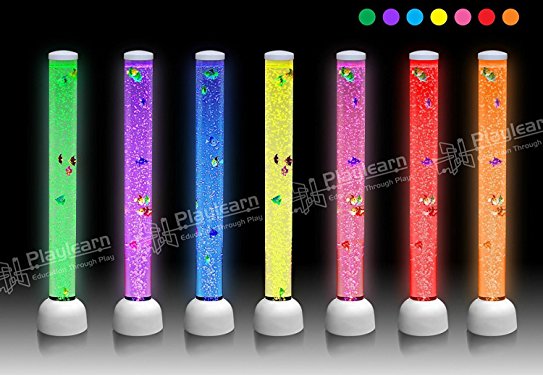 Sensory LED Bubble Tube - 3 Foot "Tank" With Fake Fish - Floor Lamp with 7 Changing Light Colors - White Stimulating Home and Office Décor - by Playlearn