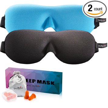 3D Sleep Mask (New Design - Mini Nose Cover by PrettyCare with 2 Pack) Eye Mask for Sleeping - Contoured Face Mask Silk - Blindfold with Ear Plugs,Travel Pouch - Best Night Eyeshade for Men Women kid