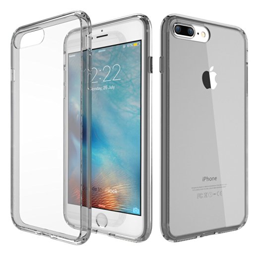 iPhone 7 Plus Case, ATGOIN Utmost Hybrid Crystal Clear Flexible TPU Hybrid Protective Shock Absorbing Bumper Case with Clear Back Panel [Lifetime Warranty] for iPhone 7 Plus 5.5 inch - 2016 (Grey)