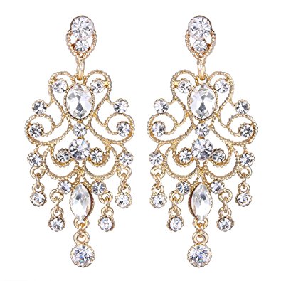 BriLove Women's Vintaged Style Bridal Crystal Drop Hollow Chandelier Filigree Dangle Earrings