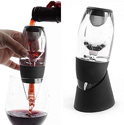 Duomi Wine Aerator | Acrylic Wine Breather Pourer and Filter with Display Stand - Black