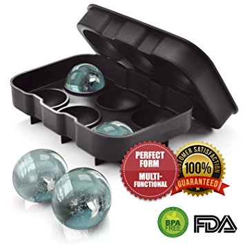 Flexible Silicone Ice Ball Whiskey Tray Mold Makes - 6 Cool Spheres 4,5 cm shapes for Cocktail Freeze, Bake brownies, Cookies and mini Cakes (Black color) - Lucky Barry