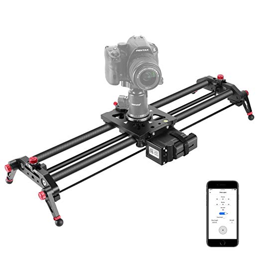 Neewer Motorized Camera Slider, 39.3-inch APP Control Carbon Fiber Track Dolly Rail with Mute Motor/Time Lapse Video Shot/Follow Focus Shot/120 Degree Panoramic Shot for DSLRs, Load up to 22 lbs