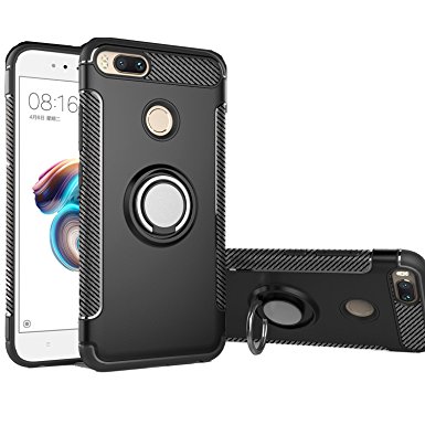 Xiaomi Mi 5X Case, Ranyi [2 Piece Ring Cover] [Adsorbed iron Plate] [360 Rotating Metal Ring] Hybrid Dual Layer 360 Full Body Protective 2 In 1 Case for Xiaomi Mi 5X / Xiaomi Mi A1 (black)