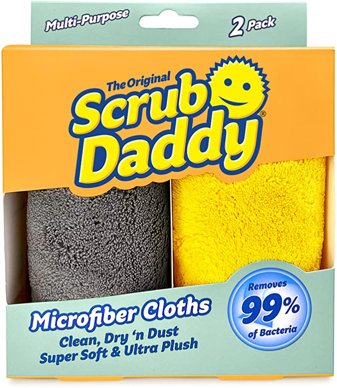 Scrub Daddy Microfiber Cleaning Cloths - All Purpose Microfiber Towels, Absorbent, Lint Free, Streak Free, Multi Surface Cleaning Rags for Glass, Wood, Dusting, Shining and Polishing 2ct