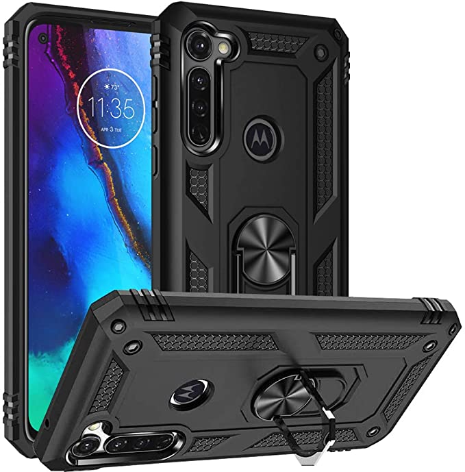 Dretal Moto G Stylus Case, Military Grade Shockproof Protective Case Cover with Rotating Holder Kickstand for Motorola Moto G Stylus 2020 (Black)