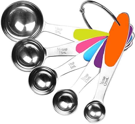 Fsdifly-Stainless Steel Measuring Spoons 5 Piece Stackable Set - Measuring Set for Cooking and Bakin (A)