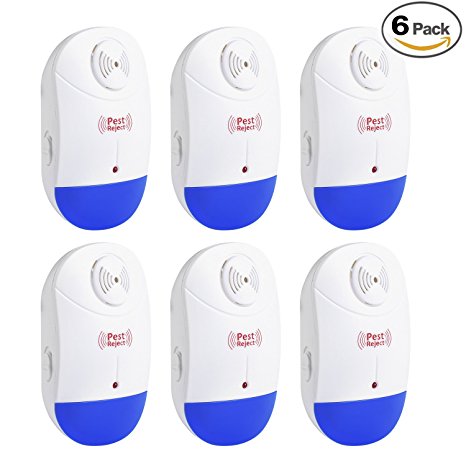 Ultrasonic Pest Repeller – Pack of 6 Pest Control - Electronic Plug In Repellent for Insects, Roaches , Flies, Ants, Spiders, Mice, Bugs, Non-toxic, Environment-friendly, Humans & pets safe