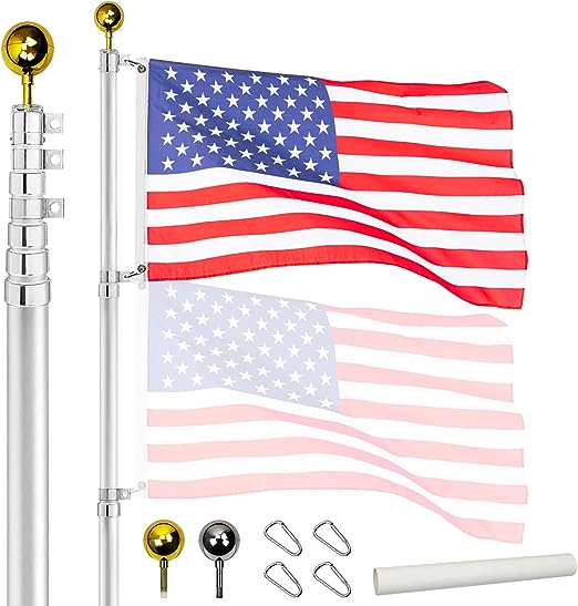25 FT Flag Poles for Outside Telescoping Pole Holder Aluminum Heavy Duty Flag Pole in Ground Flag Stand with American Flags for Outside 3x5for House,Yard,Commercial,Residential