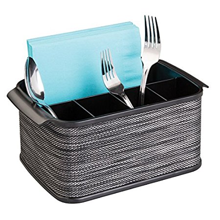 mDesign Silverware, Flatware Caddy Organizer for Kitchen Countertop Storage, Dining Table - Black