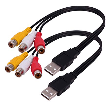 USB to 3RCA Cable, Yeworth [2 Pack] 0.25m USB Male to 3 RCA Female Jack Splitter Audio Video AV Composite Adapter Cable for TV/PC