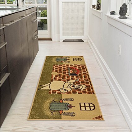 Ottomanson Sara's Kitchen Chef Design Mat Runner Rug with Non-Skid (Non-Slip) Rubber Backing, 20" x 59", Beige